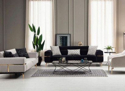 Luxus Sofagarnitur Sofa Polster Gruppe Sofas 3+3+1 Sitzer Sessel 3tlg. Samt Set